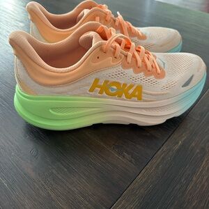 Hoka Women's Peach and Light Green Athletic Shoes